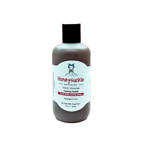 Honeysuckle Creamy Castile SoapGentle cleansing, with no fillers, or detergents. Made with Goat Milk from our dairy farm right here in Kansas Creamy Castile soap products provide a gentle and conditioning versatile soap. Liquid soaps are good for when things get messy and a bar of soap isn't necessarily an option.